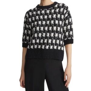 LAFAYETTE 148 NY black cream houndstooth jacquard crewneck sweater size XXL